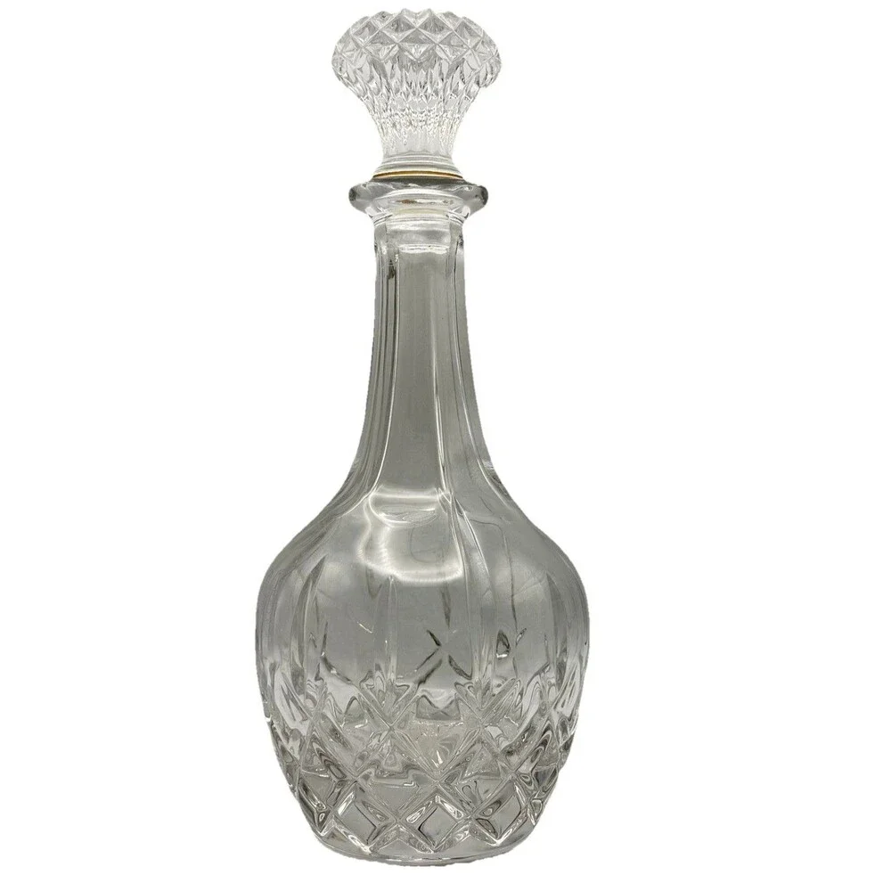 Vintage Cut Crystal Decanter w/ Stopper 11.5” Tall Diamond Pattern Barware
